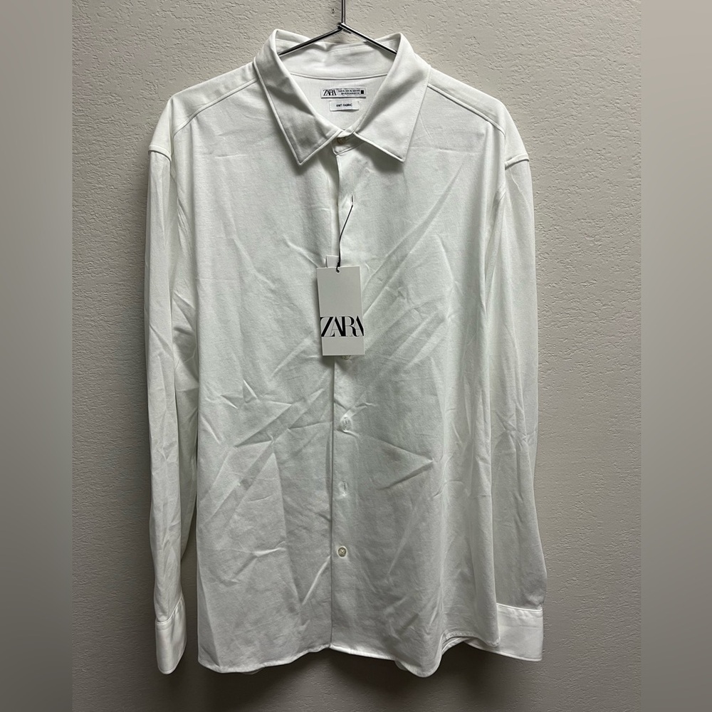 Zara Knit Fabric White Dress Shirt